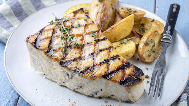 grilled swordfish steak with potatoes