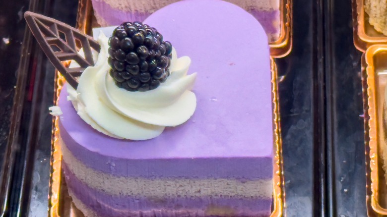 Overview of a purple ube and taro cake