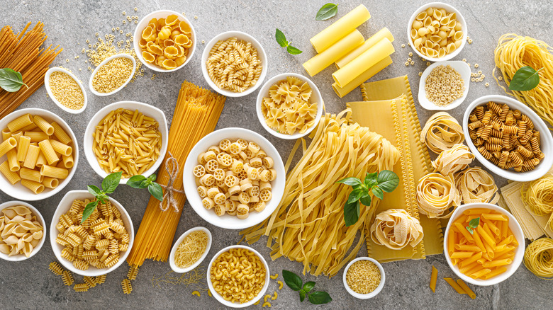 Various types of dried pasta