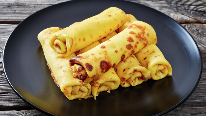 rolled Ukrainian crepes with cheese