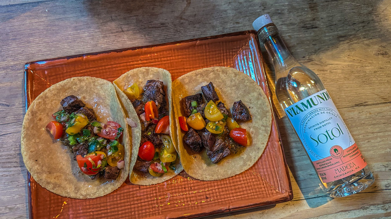 Viamundi Sotol with steak tacos