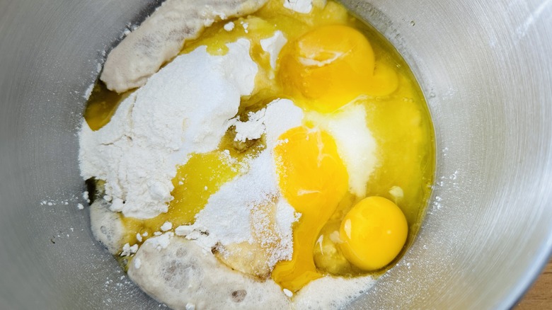 eggs and flour in bowl