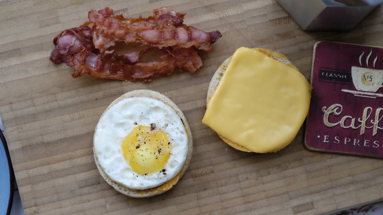 assembling egg and cheese sandwich