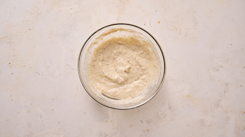 garlic mayo stirred in bowl