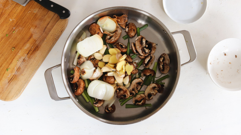 vegetable oil and vegetables in a pan