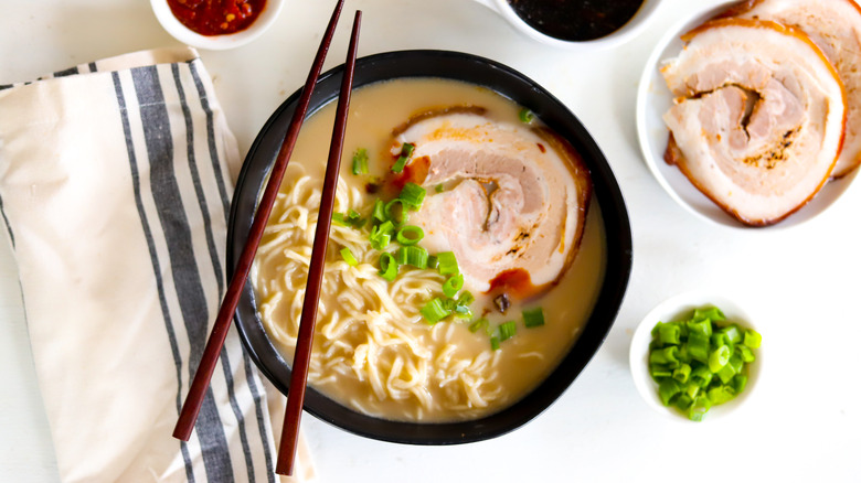 tonkotsu ramen in a bowl with chasu pork