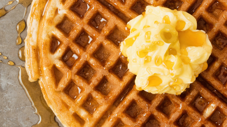 Belgian waffle with butter