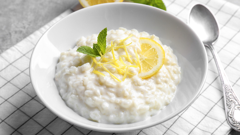 bowl of lemon rice pudding