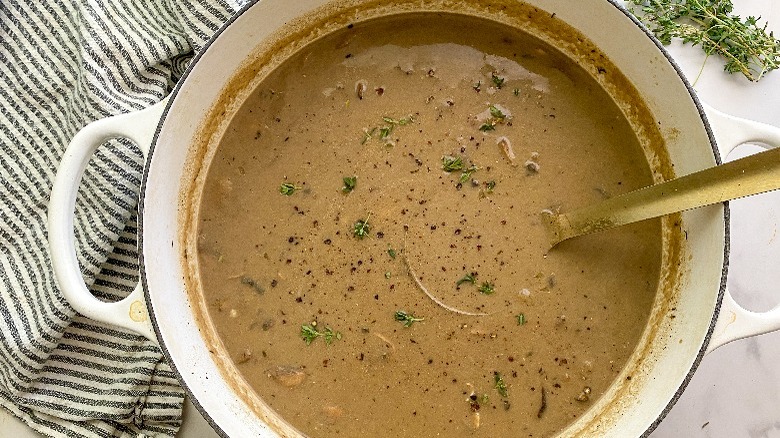 cream of mushroom soup in white pot