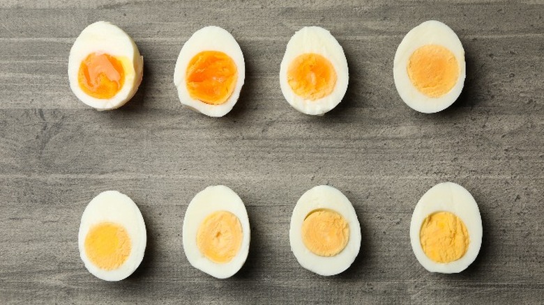 eight halved hard-boiled eggs