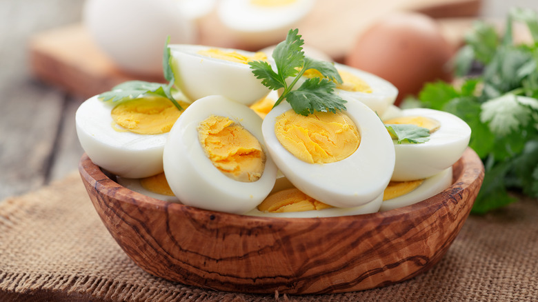 Halves of hard-boiled eggs