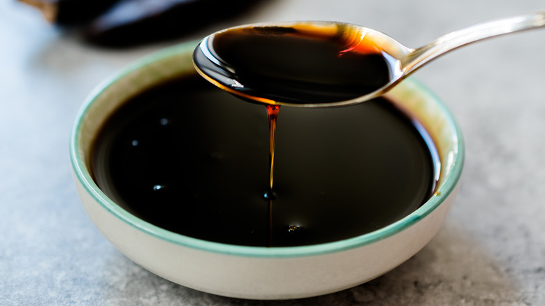 molasses spooned from bowl