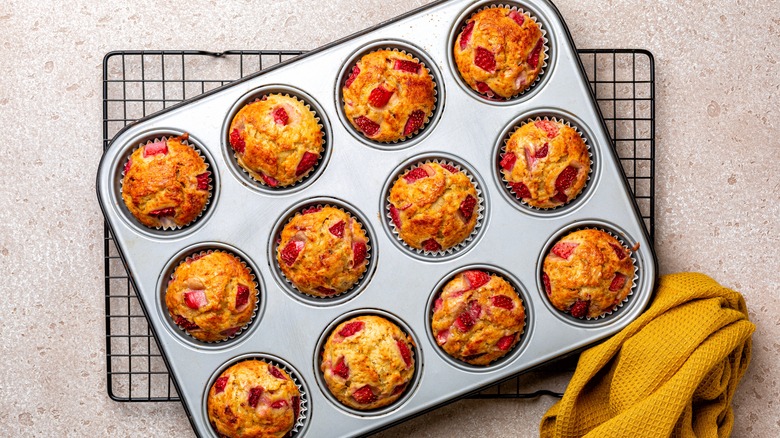 Strawberry muffins in tray