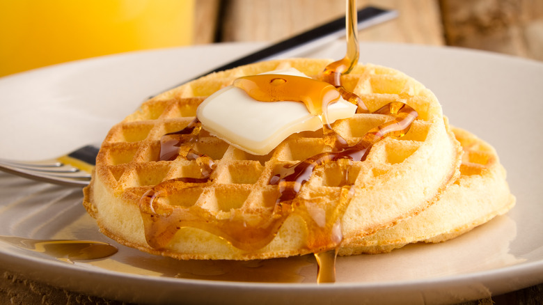 Waffles with butter and syrup 