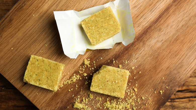 Bouillon cubes on cutting board 