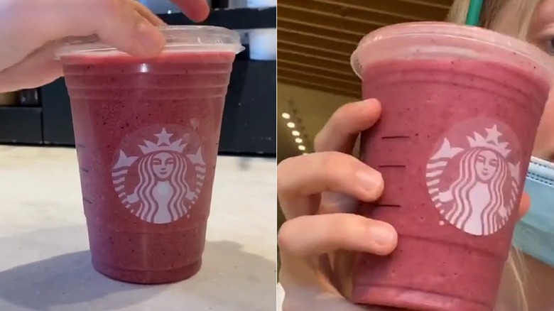 Starbucks barista holds guava passionfruit drink
