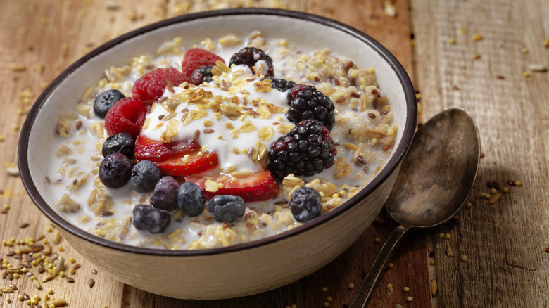 bowl of oatmeal with fruit