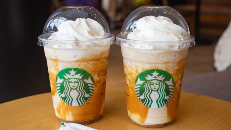 two starbucks frappuccinos on table