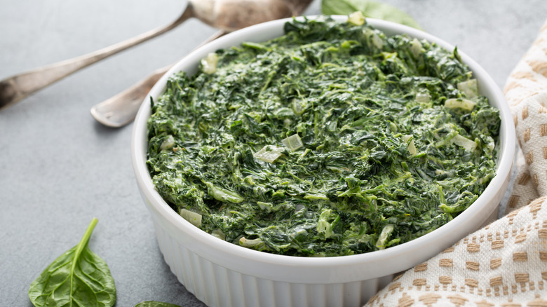 Bowl of creamed spinach