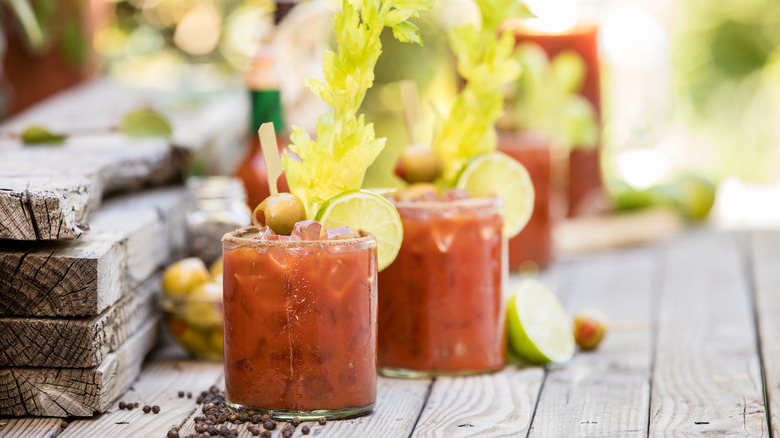 Bloody marys with garnishes