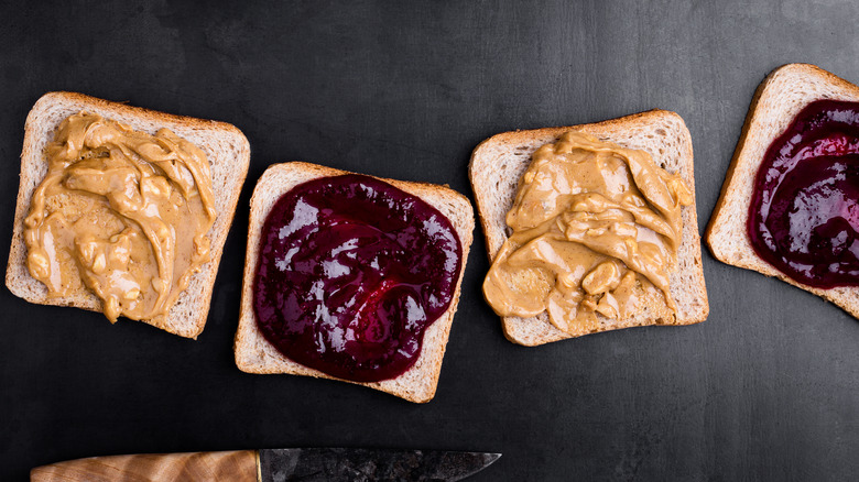 Peanut butter and jelly on slices of bread