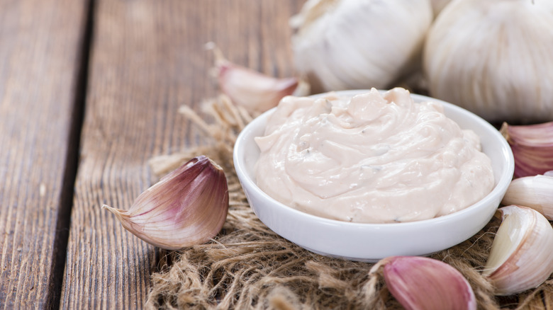 Bowl of garlic aioli 