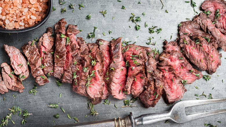 Medium-rare cooked skirt steak