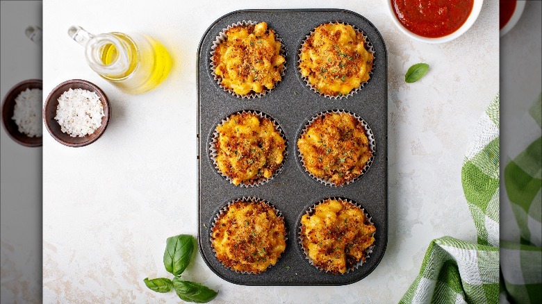 macaroni and cheese cooked in muffin tray