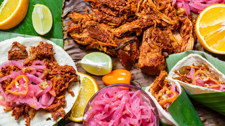 Cochinita pibil on banana leaf