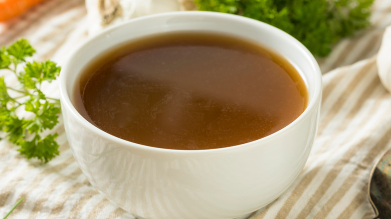 Beef stock in a bowl