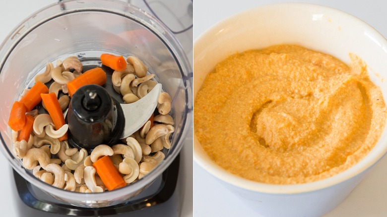 Before and after of of blended cashew cheese