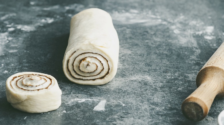 uncooked cinnamon roll dough