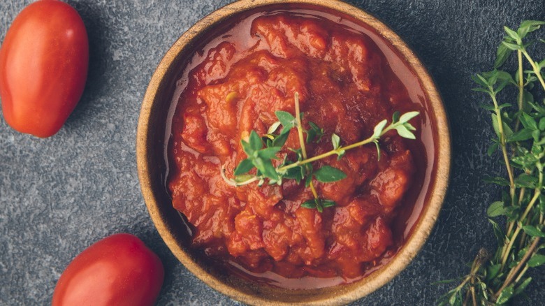 bowl of canned tomatoes in sauce