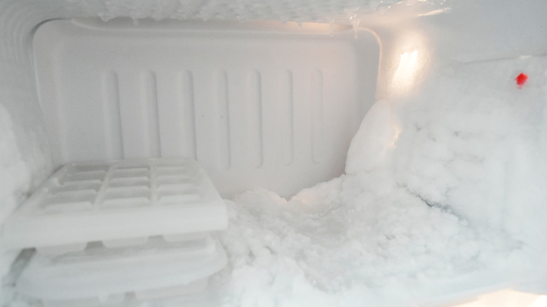 Frozen ice on freezer walls