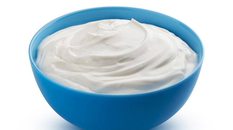 blue bowl with greek yogurt