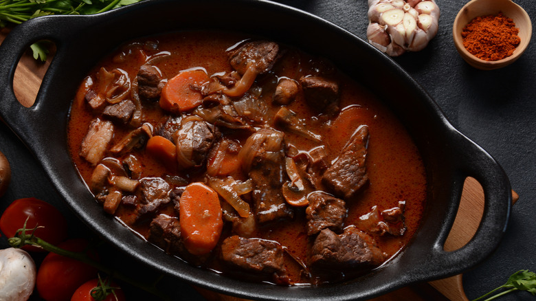 beef stew in cast iron pot