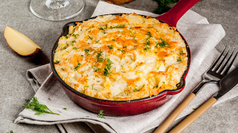 Skillet of baked shepherd's pie