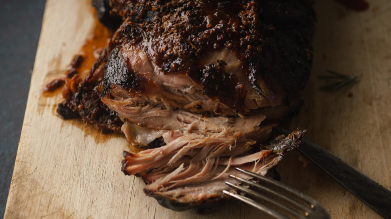 close-up of cooked pulled pork