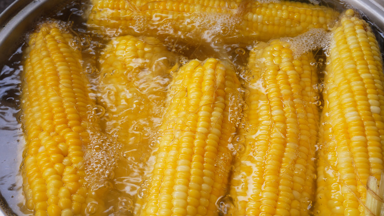 Boiling pot with corn cobs