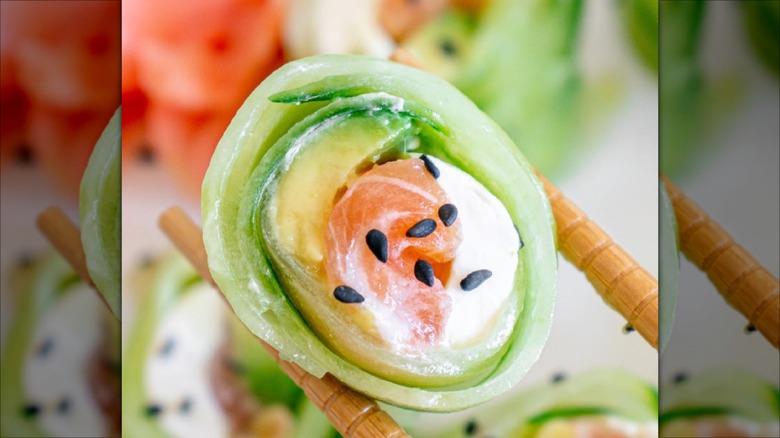 displayed cucumber sushi