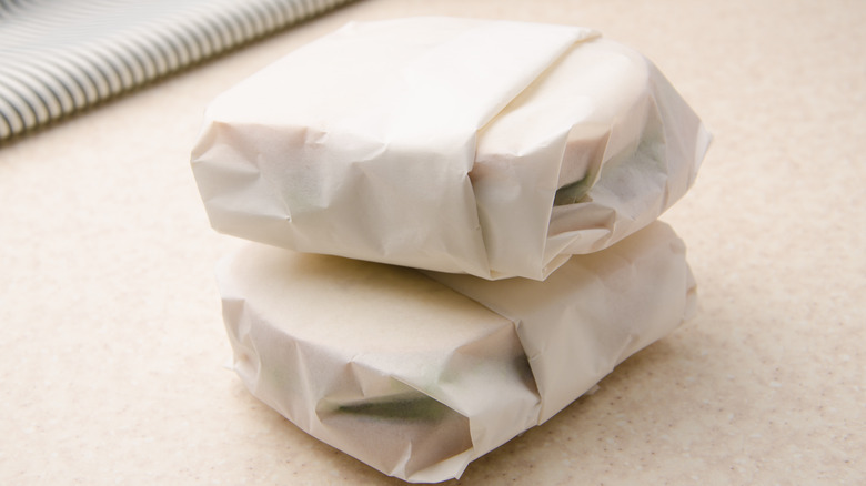 Sandwiches wrapped in paper