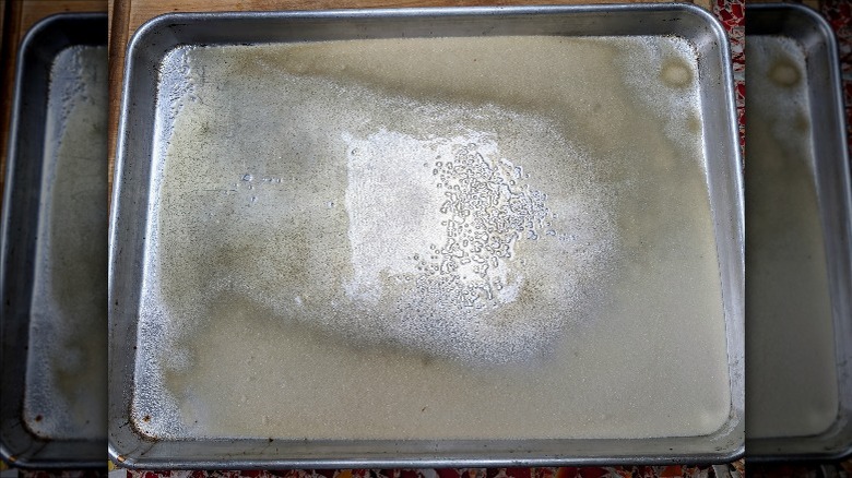 sugar melted on sheet pan for oven test