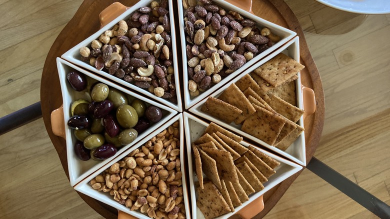 Lazy Susan turntable with party snacks