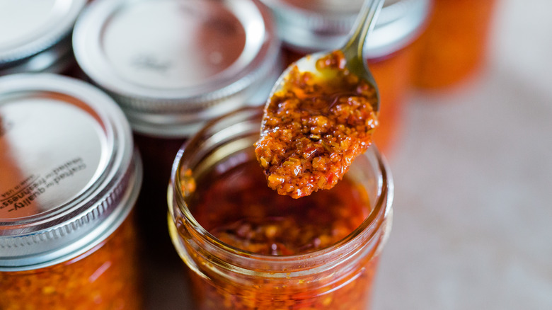 Chili crisp sauce in jar