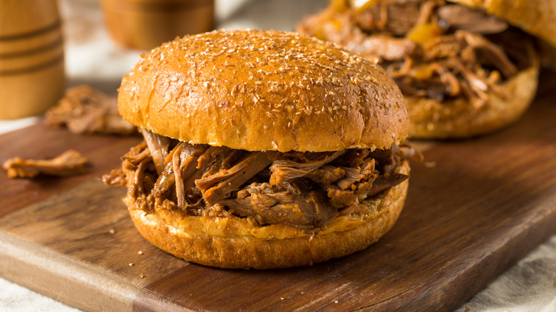 Homemade pot roast sandwich on a bun