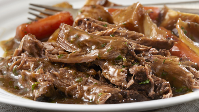 Leftover homemade pot roast close-up