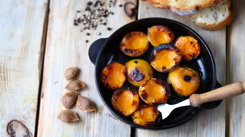 Seared apricots in cast iron