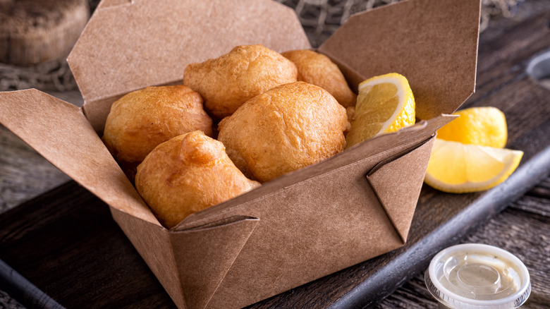 paper box of clam fritters