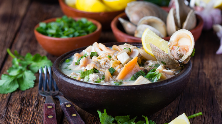 Clam ceviche in wood bowl