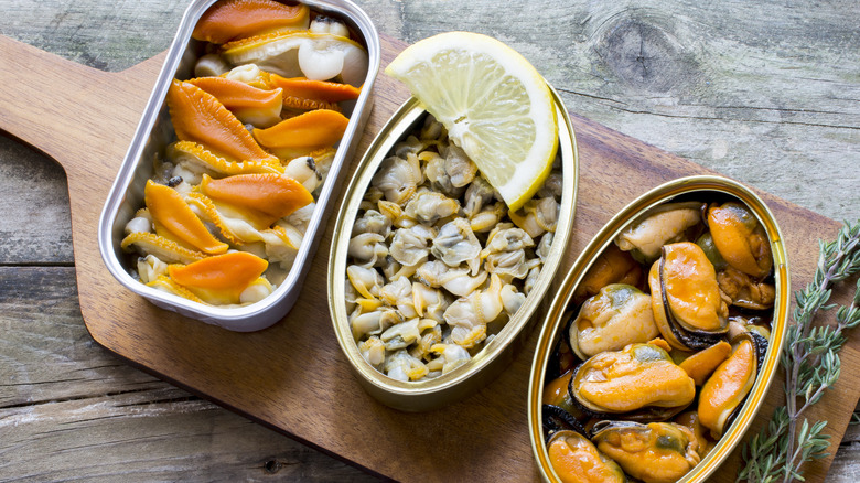 snack board with canned seafood